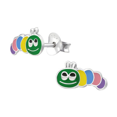 Children's Silver Worm Ear Studs with Epoxy