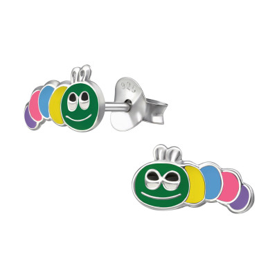 Worm Children's Sterling Silver Ear Studs with Epoxy