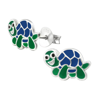 Children's Silver Turtle Ear Studs with Epoxy