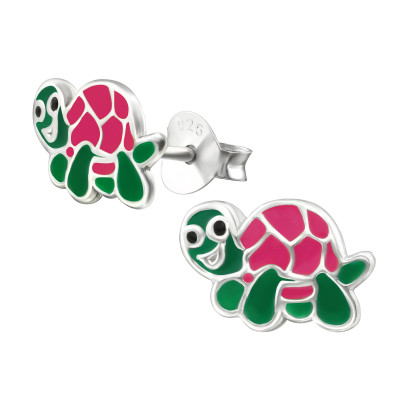 Children's Silver Turtle Ear Studs with Epoxy