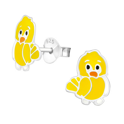 Children's Silver Chick Ear Studs with Epoxy