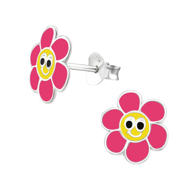 Children's Silver Flower Ear Studs with Epoxy