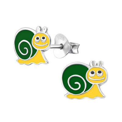 Snail Children's Sterling Silver Ear Studs with Epoxy