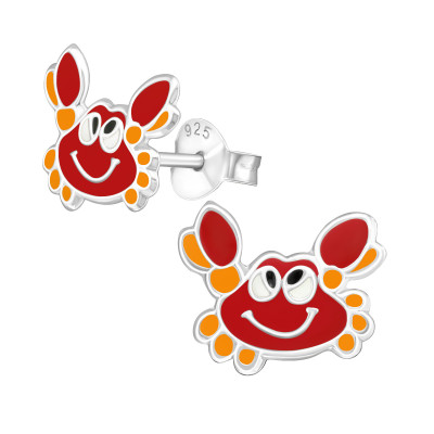 Children's Silver Crab Ear Studs with Epoxy