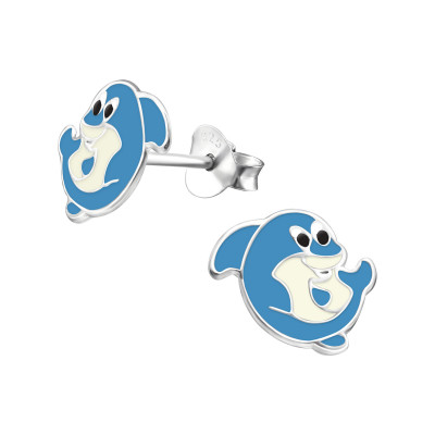 Children's Silver Shark Ear Studs with Epoxy