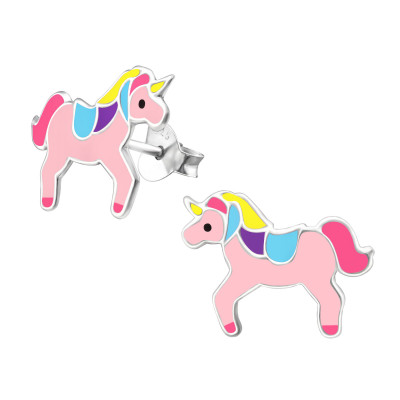 Children's Silver Unicorn Ear Studs with Epoxy