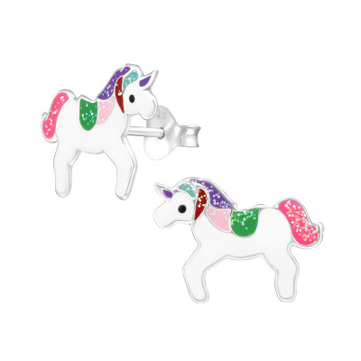 Children's Silver Unicorn Ear Studs with Epoxy