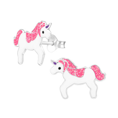 Children's Silver Unicorn Ear Studs with Epoxy