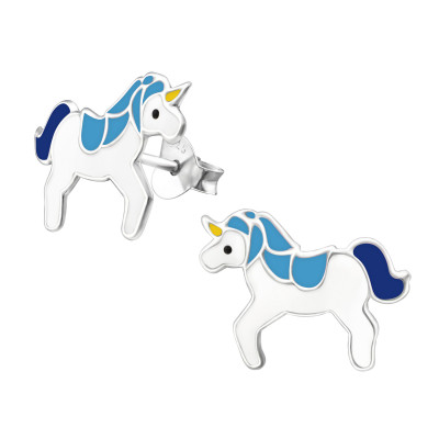 Children's Silver Unicorn Ear Studs with Epoxy