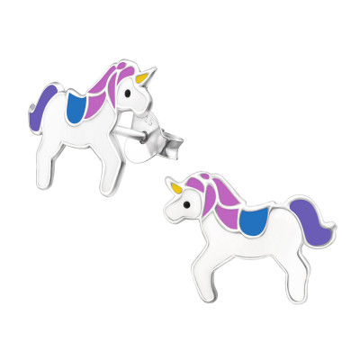 Children's Silver Unicorn Ear Studs with Epoxy