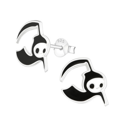 Children's Silver Grim Reaper Ear Studs with Epoxy