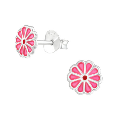 Children's Silver Flower Ear Studs with Epoxy