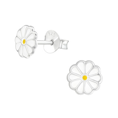 Children's Silver Flower Ear Studs with Epoxy