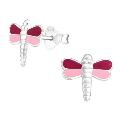 Children's Silver Dragonfly Ear Studs with Epoxy