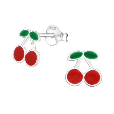 Cherry Children's Sterling Silver Ear Studs with Epoxy