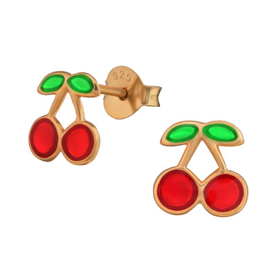 Cherry Children's Sterling Silver Ear Studs with Epoxy