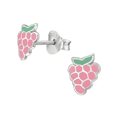 Children's Silver Grapes Ear Studs with Epoxy