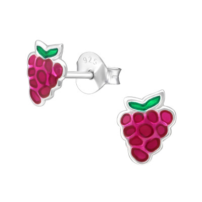 Children's Silver Grape Ear Studs with Epoxy