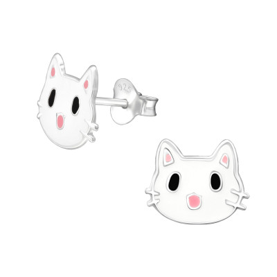 Children's Silver Cat Ear Studs with Epoxy