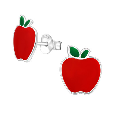 Apple Children's Sterling Silver Ear Studs with Epoxy