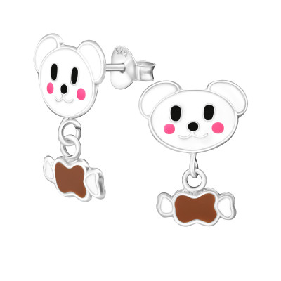 Children's Silver Dog Ear Studs with Hanging Bone and Epoxy