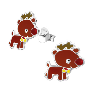 Children's Silver Reindeer Ear Studs with Epoxy