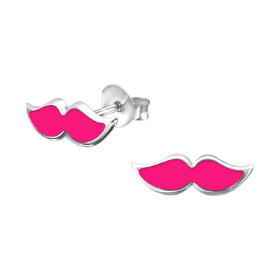 Children's Silver Mustache Ear Studs with Epoxy