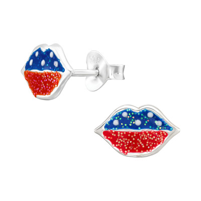 Children's Silver Lips Ear Studs with Epoxy