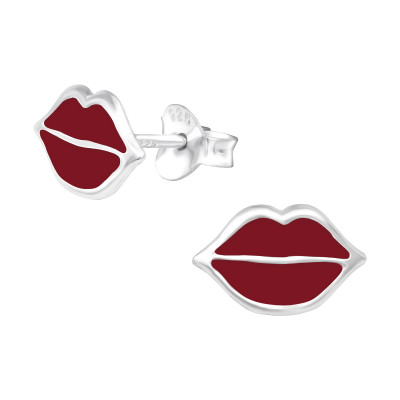 Children's Silver Lips Ear Studs with Epoxy