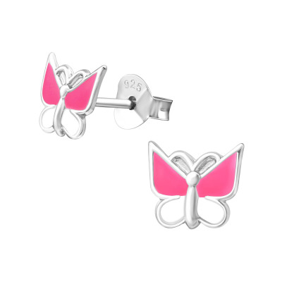 Children's Silver Butterfly Ear Studs with Epoxy