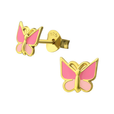 Children's Silver Butterfly Ear Studs with Epoxy