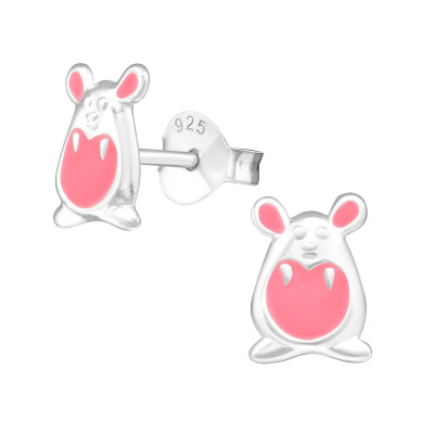 Children's Silver Mouse Ear Studs with Epoxy