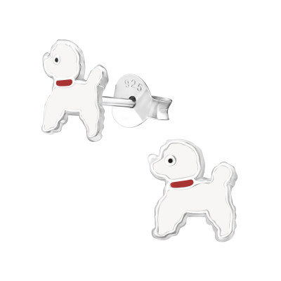 Dog Children's Sterling Silver Ear Studs with Epoxy