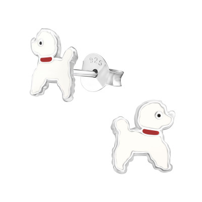 Children's Silver Poodle Dog Ear Studs with Epoxy