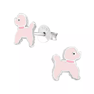 Children's Silver Poodle Dog Ear Studs with Epoxy