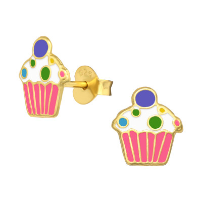 Children's Silver Cupcake Ear Studs with Epoxy