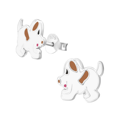 Children's Silver Dog Ear Studs with Epoxy