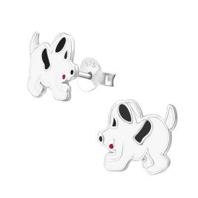 Children's Silver Dog Ear Studs with Epoxy