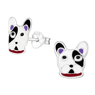 Children's Silver Bulldog Ear Studs with Epoxy