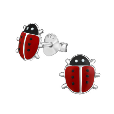 Ladybug Children's Sterling Silver Ear Studs with Epoxy