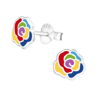 Children's Silver Rose Ear Studs with Epoxy