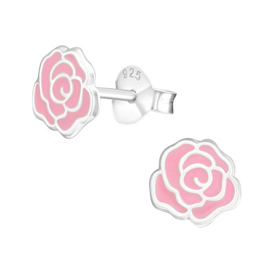 Children's Silver Rose Ear Studs with Epoxy