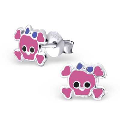 Skull Children's Sterling Silver Ear Studs with Epoxy