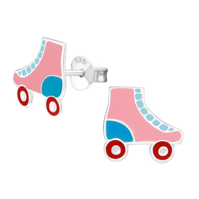 Children's Silver Roller Skate Ear Studs with Epoxy