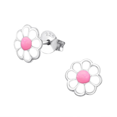 Children's Silver Flower Ear Studs with Epoxy