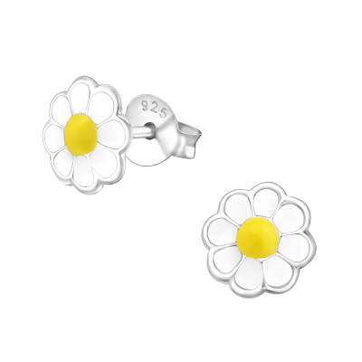 Children's Silver Flower Ear Studs with Epoxy