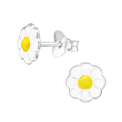 Children's Silver Flower Ear Studs with Epoxy