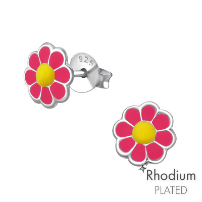 Flower Children's Sterling Silver Ear Studs with Epoxy