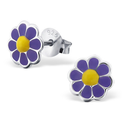 Flower Children's Sterling Silver Ear Studs with Epoxy