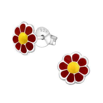 Children's Silver Flower Ear Studs with Epoxy